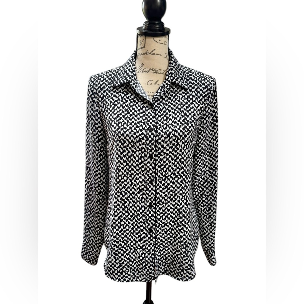 Theory Black and White Houndstooth Blouse Women’s Size Medium
